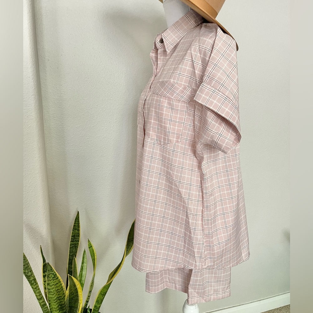 Casual Summer / Spring - Travel Pink Plaid Shirt and Shorts Set - Picture 5 of 11